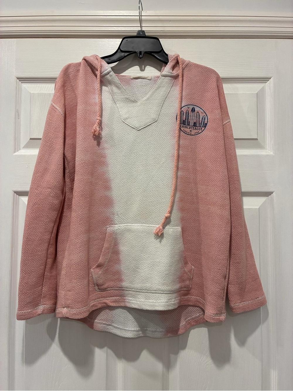 Ocean Drive Pink and Cream Hooded Sweatshirt with Surf Patch